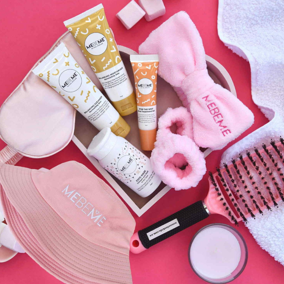 skincare for teens on a pink background